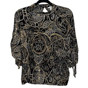 H&M Women's Black Gold Geometric Print Short Sleeve Top Size 8